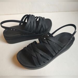 Crocs Literide Brooklyn Strappy Platform Sandals Size 9 Slibgback Black Open Toe